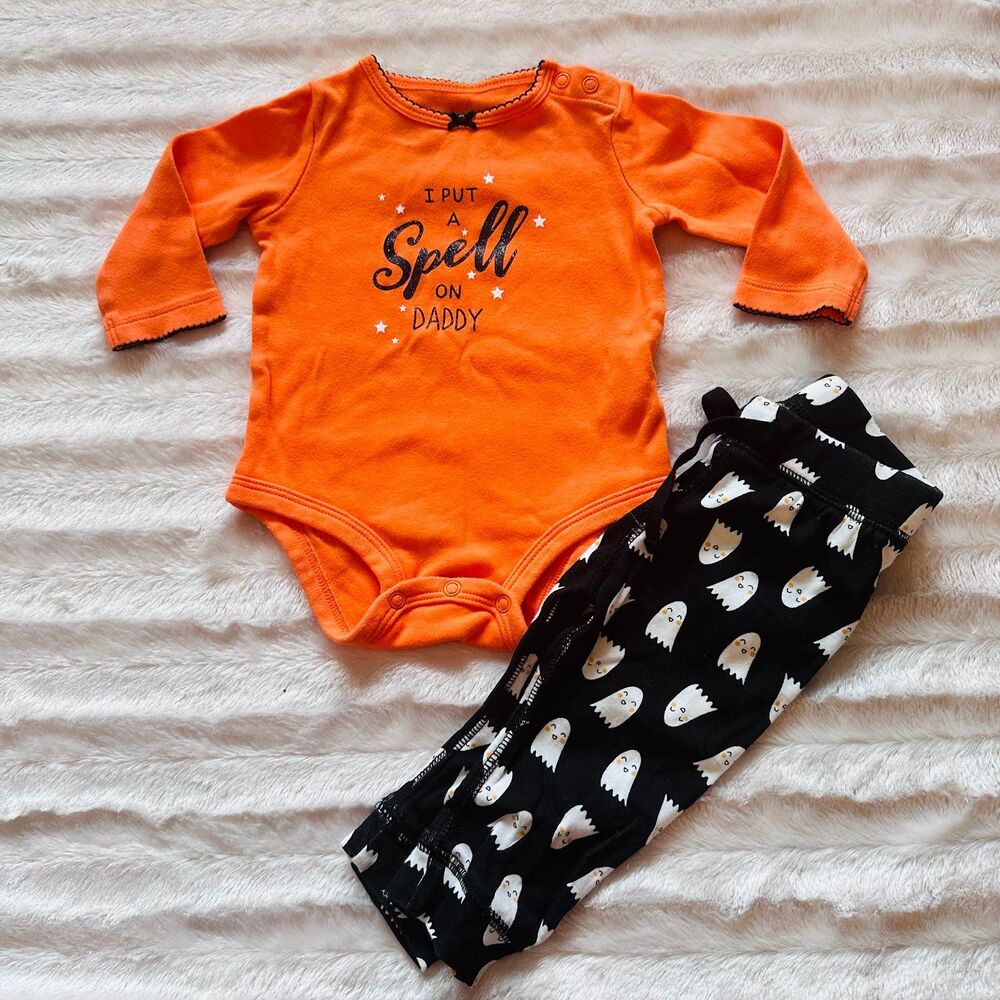 Girls 6 month Halloween Onesie and ghost pants